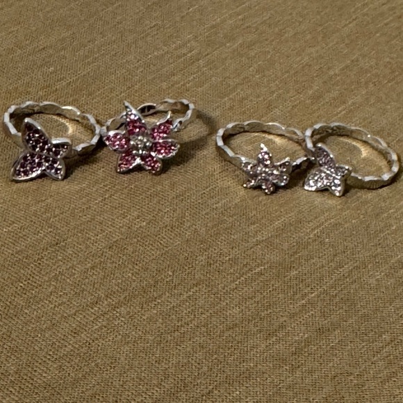 The Mariah Carey Collection Set of 4 Flower and Butterfly rings. Size5. Pink New - Picture 3 of 9